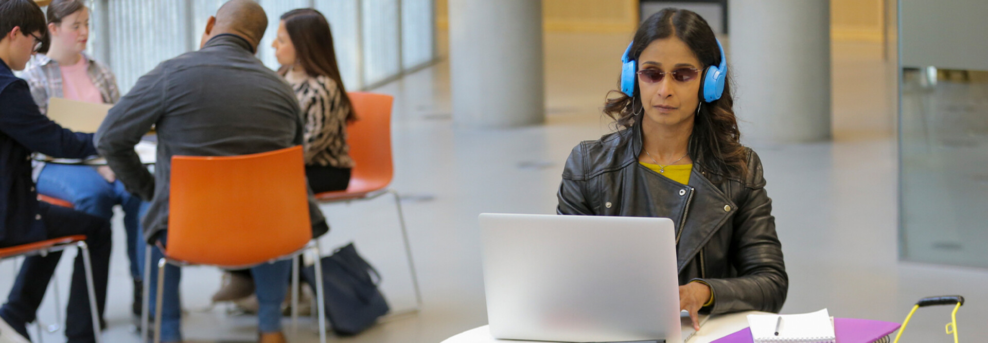 Blind student using laptop