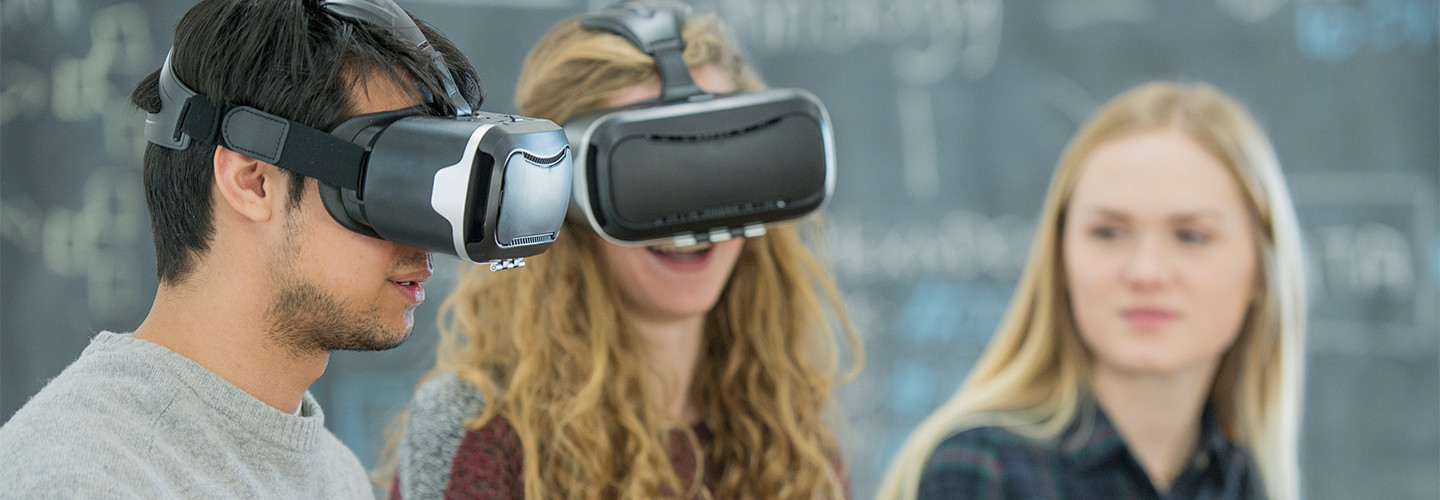 College kids using virtual reality