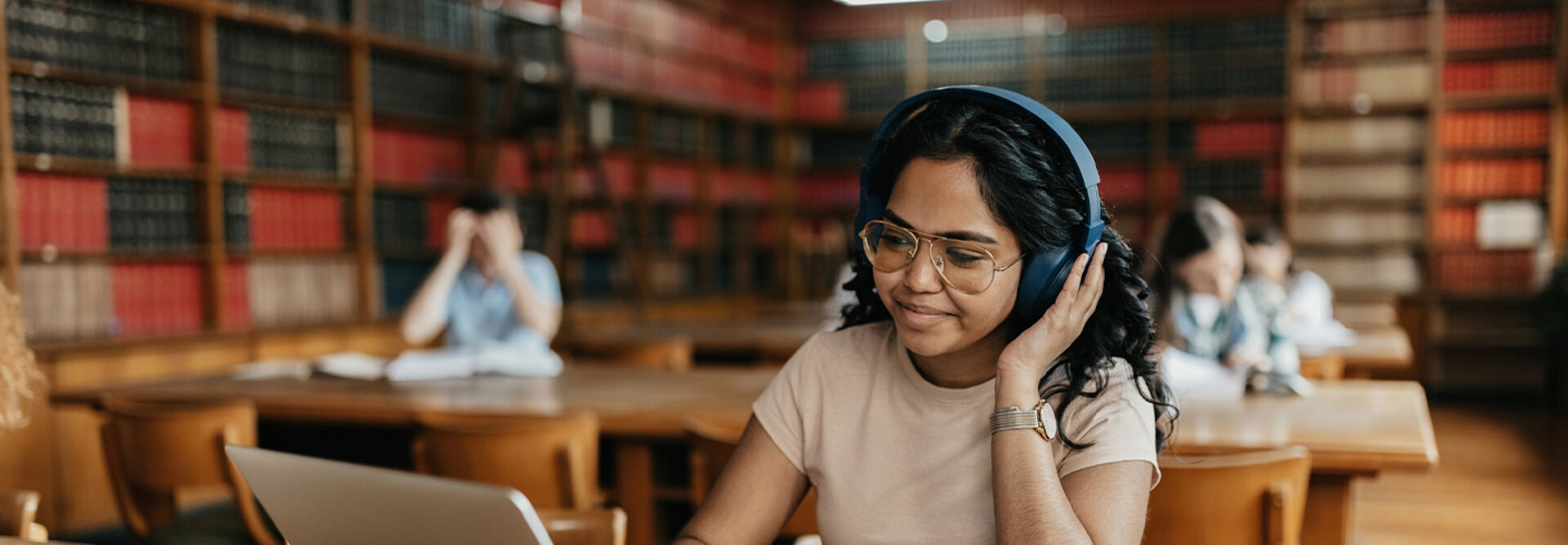 Student working in a library