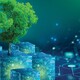 Illustration of a tree growing out of some futuristic cubes