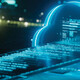 Illustration of a high-tech cloud with some lines of code and futuristic-looking light effects