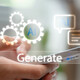 A person's hand holding a smartphone, with icons representing generative AI