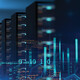 Photo illustration of high-performance computing with lots of blue-ish lights and a few racks of servers