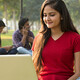Student using laptop outside