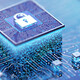 A 3D rendered image of a computer chip with a lock icon embossed on the chip