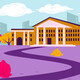 Drawing of building with columns with a city behind it in the distance