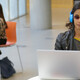 Blind student using laptop