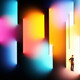 Illustration of person surrounded by multicolor spotlight 