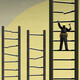 illustration of construction worker climbing a ladder
