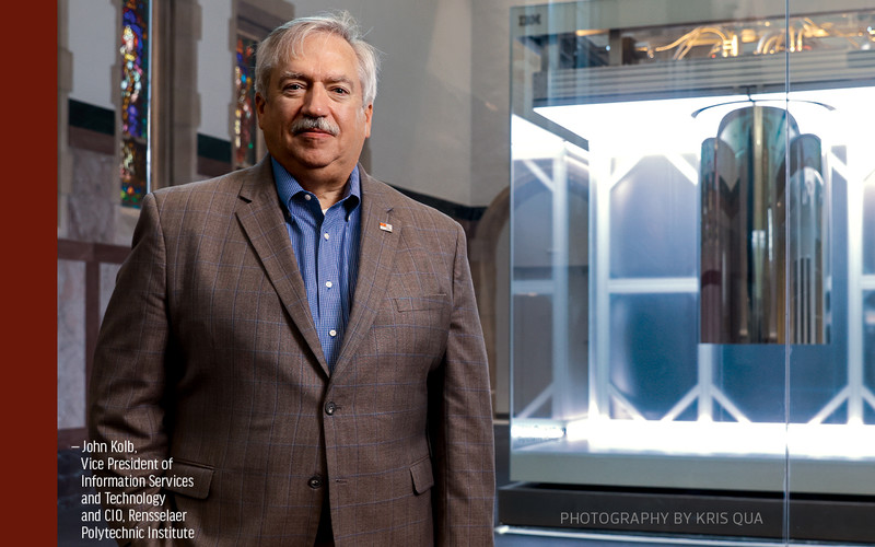 John Kolb pictured with RPI's quantum computer