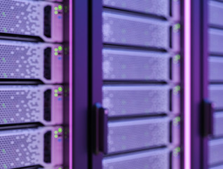 Close-up of Server Room with Purple Lights