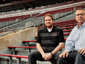 The Ohio State University's Evan Derr and Jim Null seated inside Ohio Stadium.