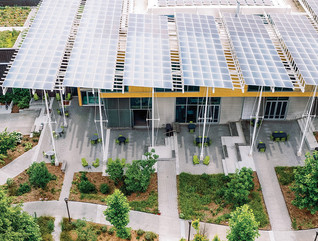 Aerial shot of the Kendeda Building at Georgia Tech
