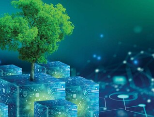 Illustration of a tree growing out of some futuristic cubes