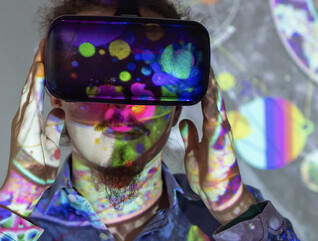 Student wearing VR headset