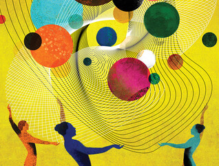 Illustration of people juggling orbs