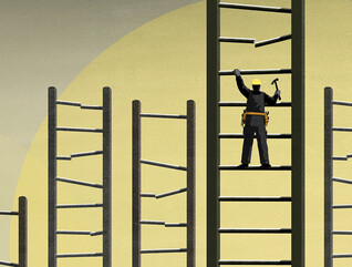 illustration of construction worker climbing a ladder