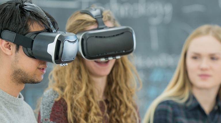 College kids using virtual reality