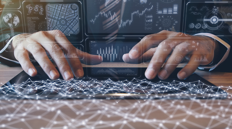 Man uses virtual keyboard