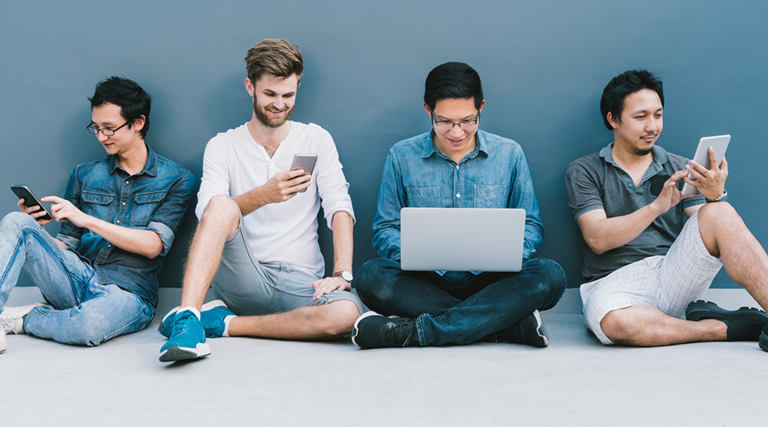 College students on connected devices