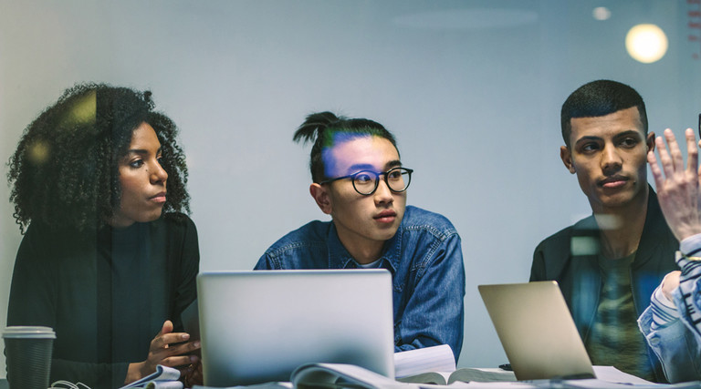 College students discussing data privacy
