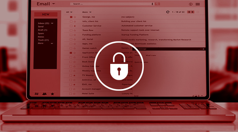 An illustrated image of a laptop and a lock