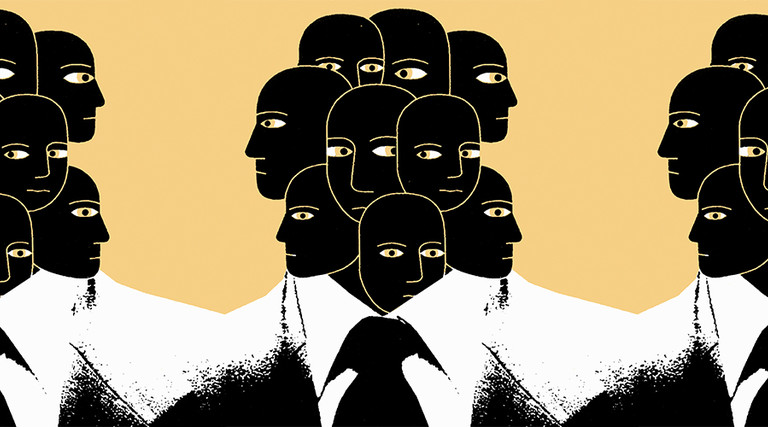 Three bodies, each with multiple heads, used to represent the IT security concept zero trust