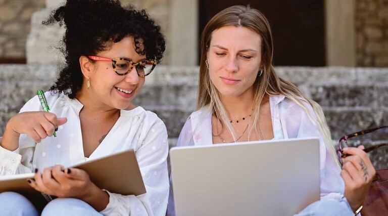 Students working on campus