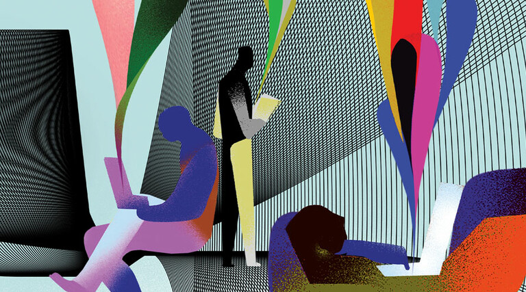 Illustration of figures using laptops