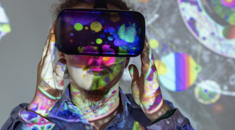 Student wearing VR headset