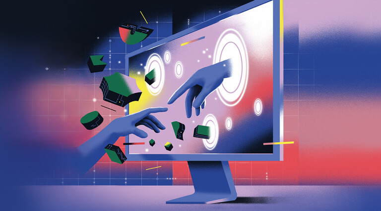 Illustration of a hand coming out of a screen and reaching for another hand