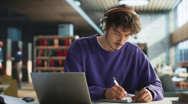 Student studying in the library