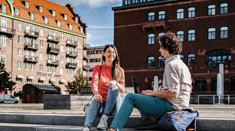 Students talking on campus
