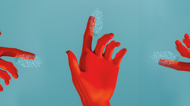 Hands with fingerprint glow