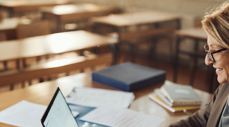 Professor using computer