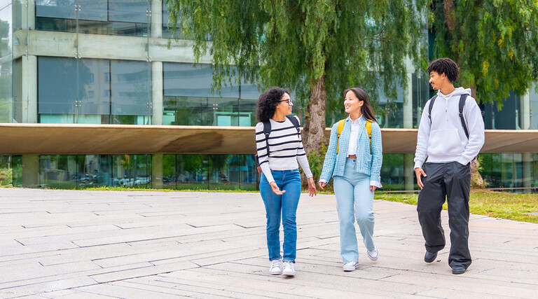 Students walking around campus
