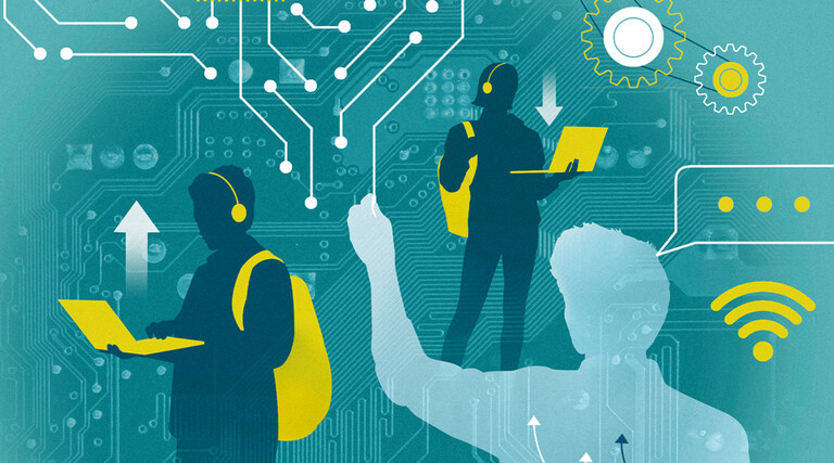 Illustration of students using tech