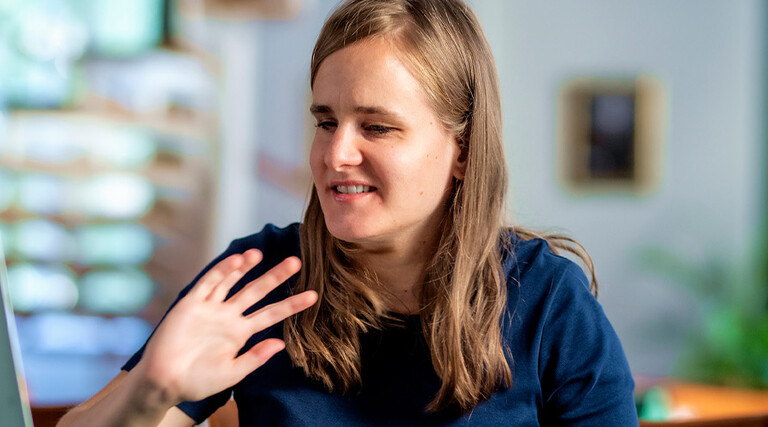Blind student using computer