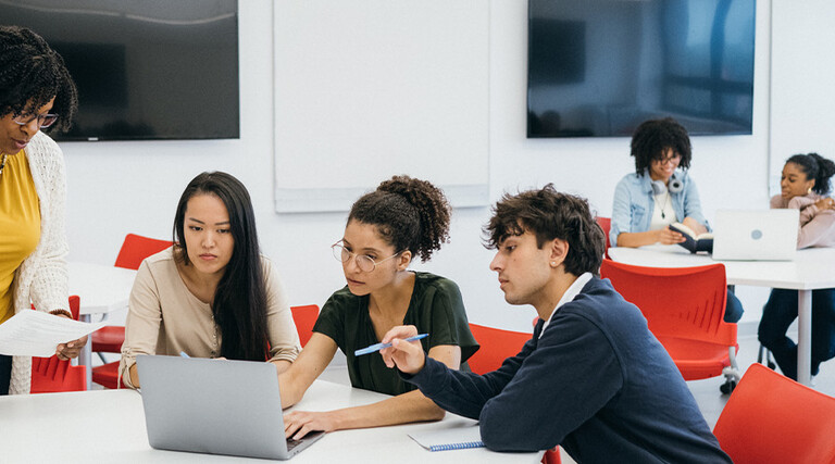 Students using device 