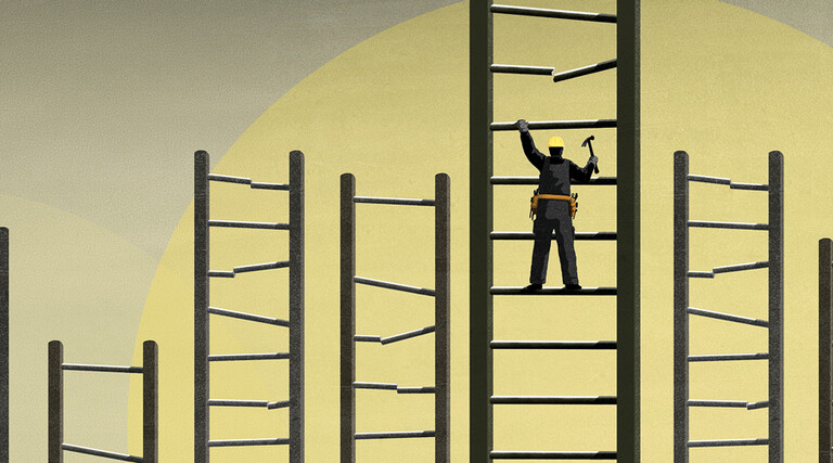 illustration of construction worker climbing a ladder
