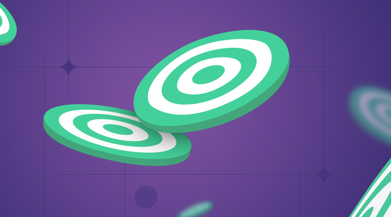 Illustration of blue bullseye on purple background