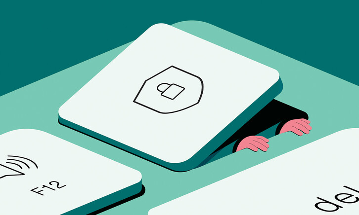 Illustration of person lifting key on keyboard