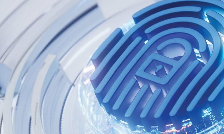 Blue fingerprint with lock in the middle