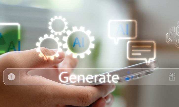 A person's hand holding a smartphone, with icons representing generative AI