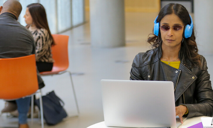 Blind student using laptop
