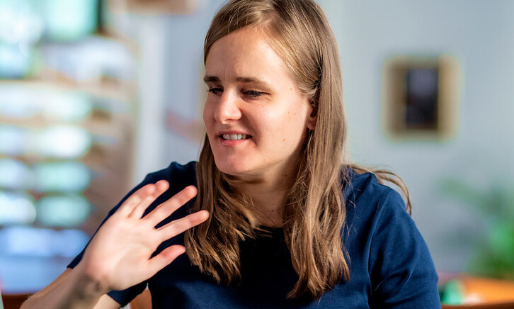 Blind student using computer
