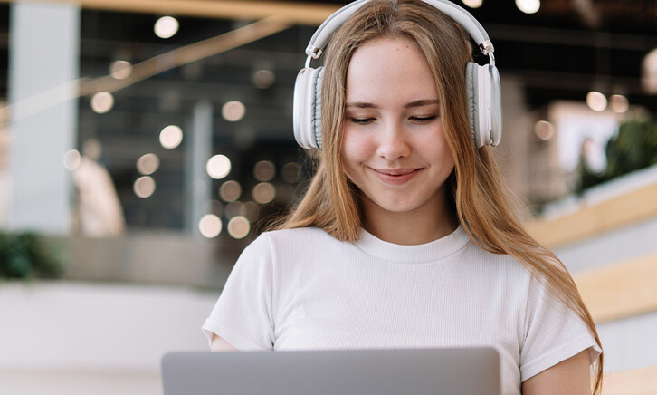 Student using computer on campus