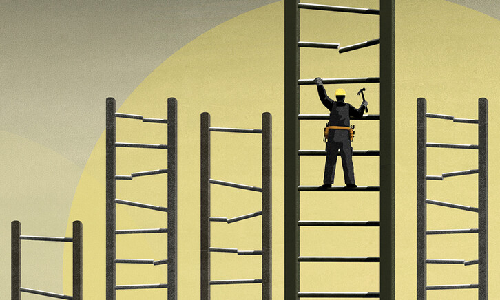 illustration of construction worker climbing a ladder