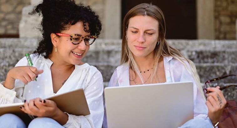 Students working on campus