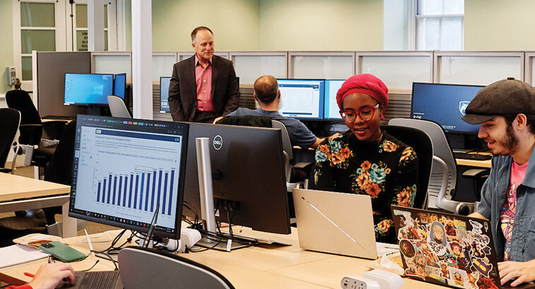 Students work inside at computer lab at Pennsylvania State University